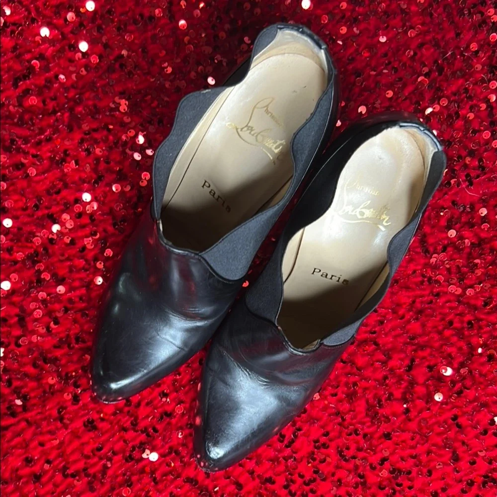 Christian Louboutins Ankle Booties Black Leather Red BottomsWomen's High Heels - Picture 4 of 13